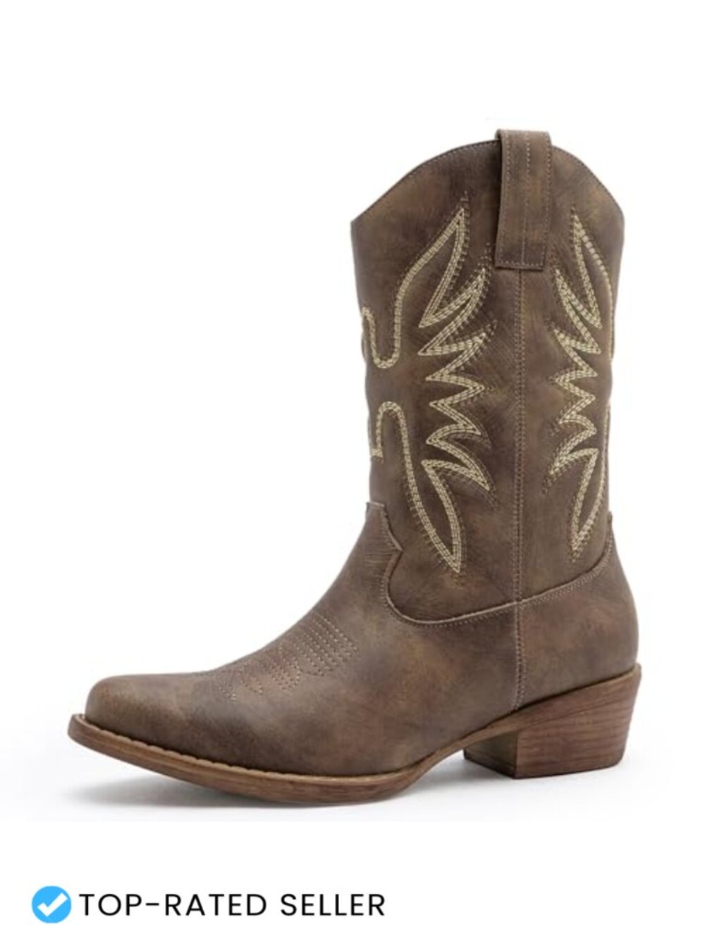 Faux Leather Cowboy Boots Square Toe Mid-Calf Western